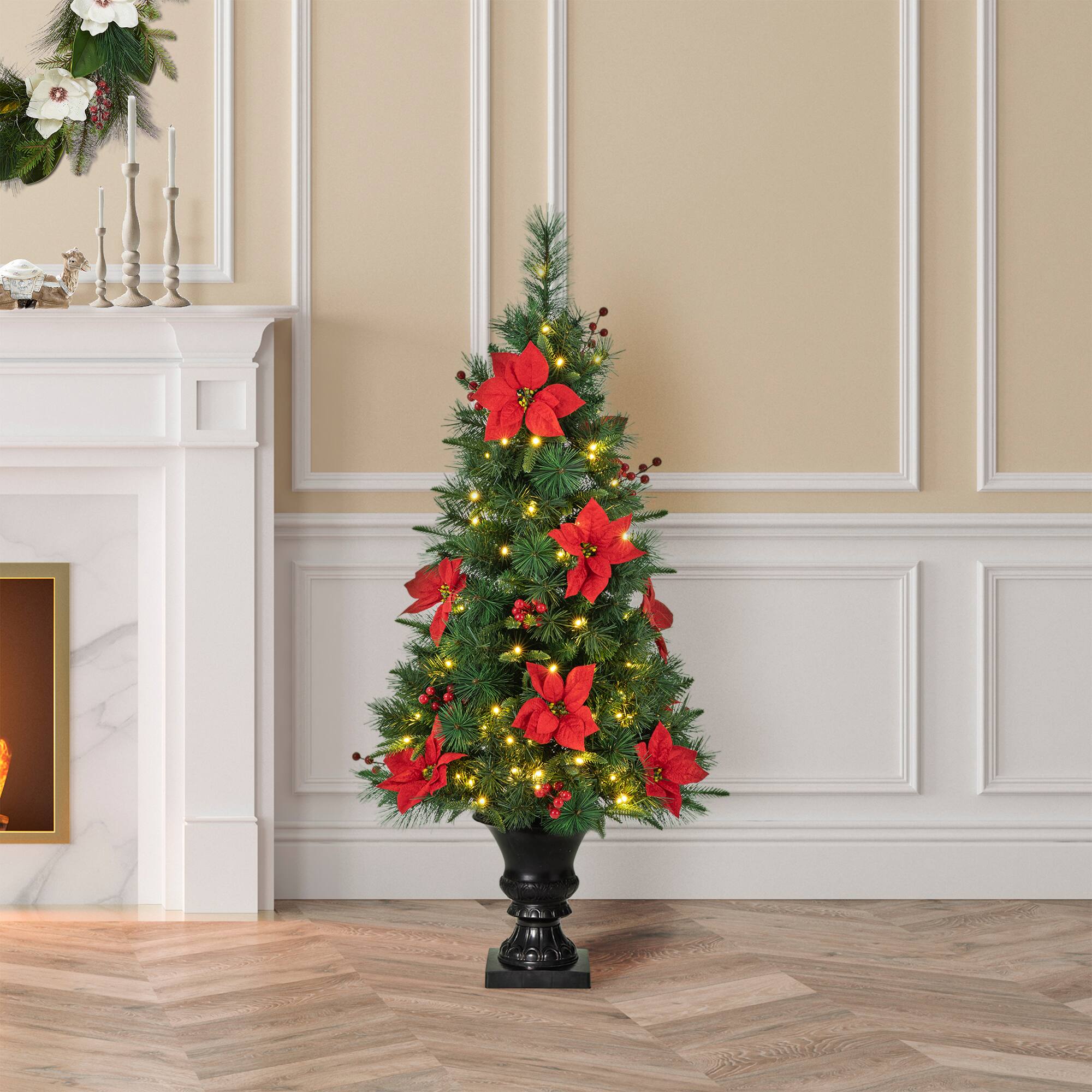 2 Pack 4ft. Pre-Lit Pine Artificial Christmas Porch Tree